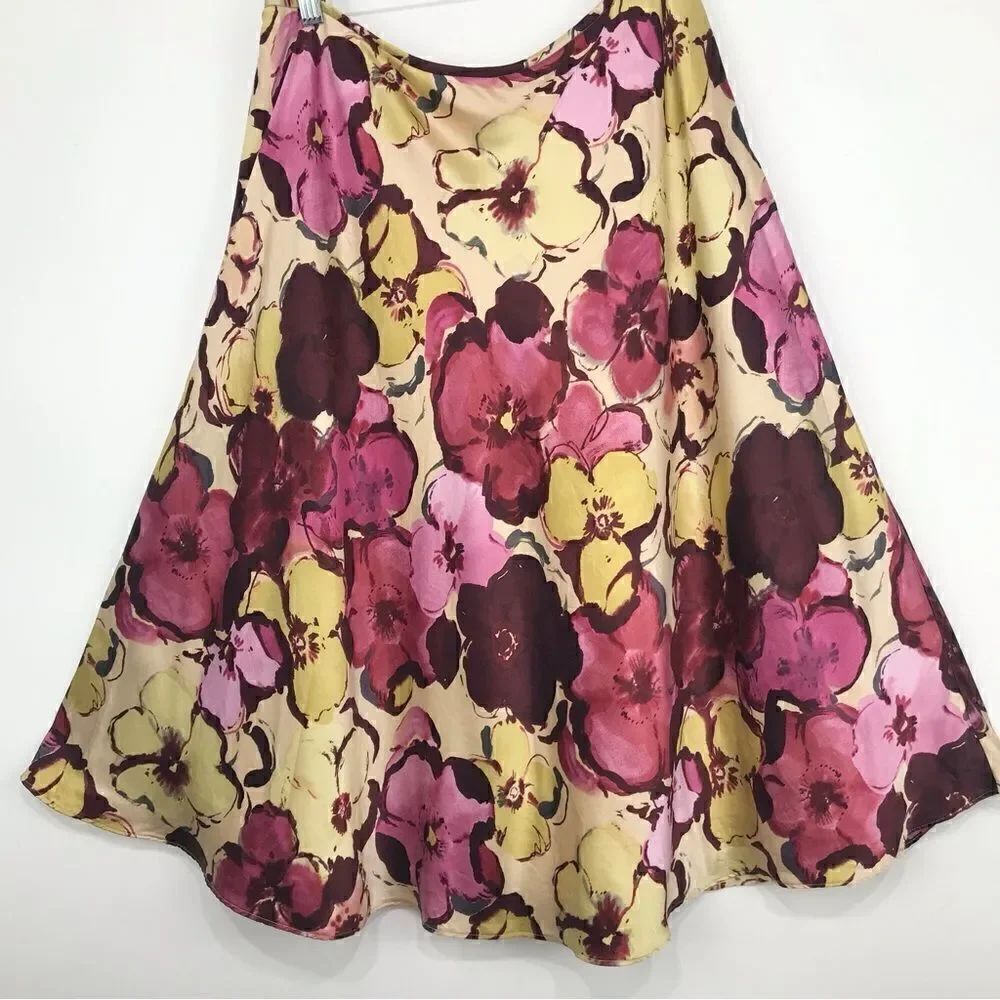 Pendleton Burgundy Cream Pink Floral 100% Silk Skirt